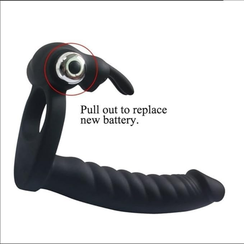 Silicone Butt Plug Dual Penetration Vibrating Double Dildo with Cock Ring Penetrator Men Couple Anal Plug Sex Strapon Enhancer 7 Speed Adult Women Pleasure (Black) image number 5
