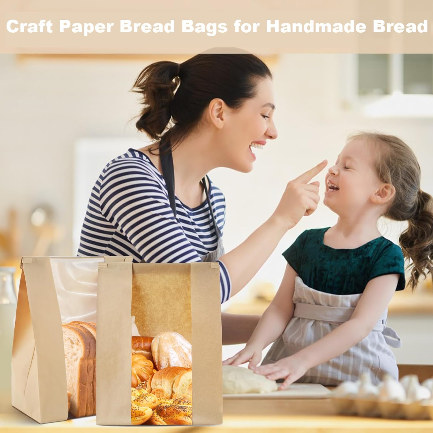 ZERIFAM 30Pcs Paper Bread Bags with Window - Paper Sourdough Bread Bags with Tin Strip Large Bakery Bags