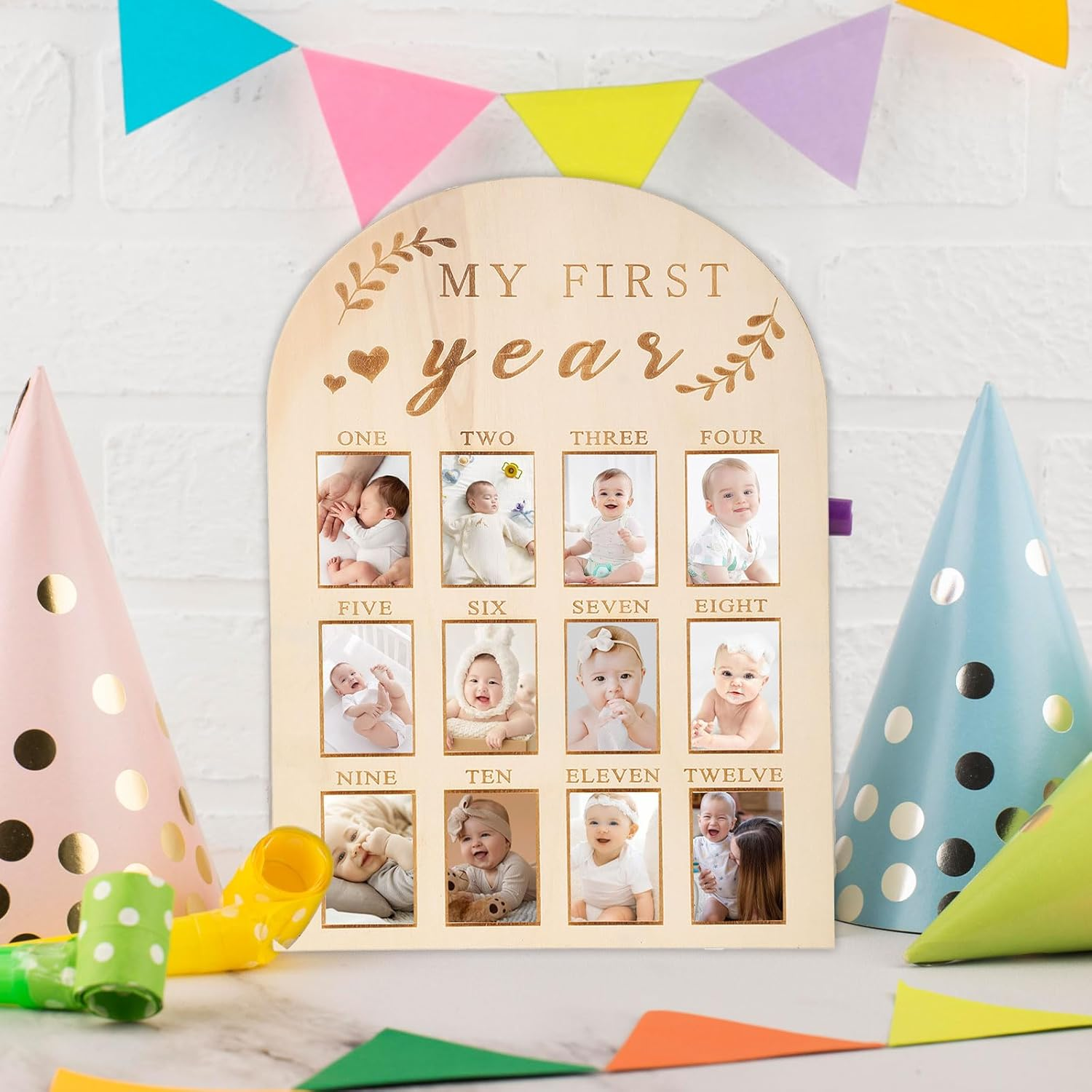 One Year Birthday Wooden Photo Board,My First Year Milestones Photo Board,12 Monthly Picture Frame Baby First Year Wood Acrylic Sign 1St Birthday Decorations Baby Keepsake Gifts(Syle)