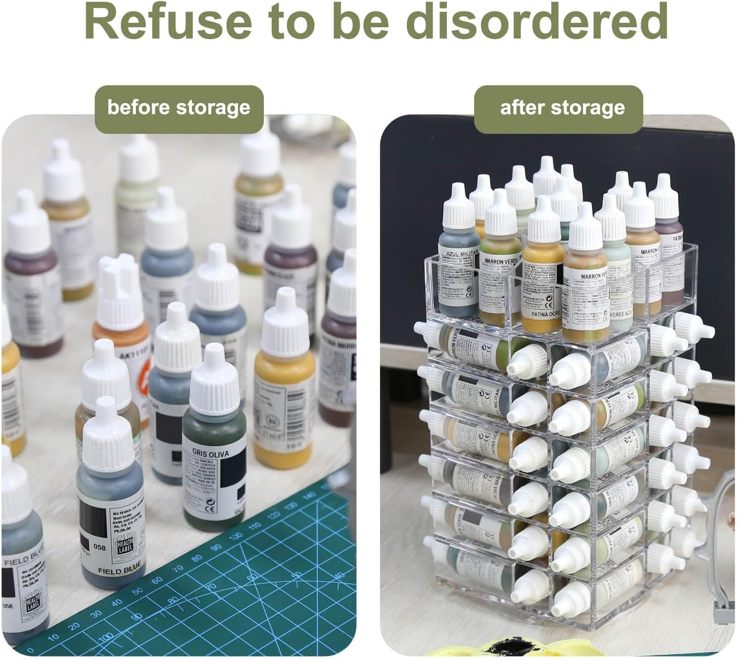 Evemodel 6-Tier Spinning Paint Organizer Rack for 48 Bottles, Rotating Tower Craft Paint Storage Holder Stand SN02