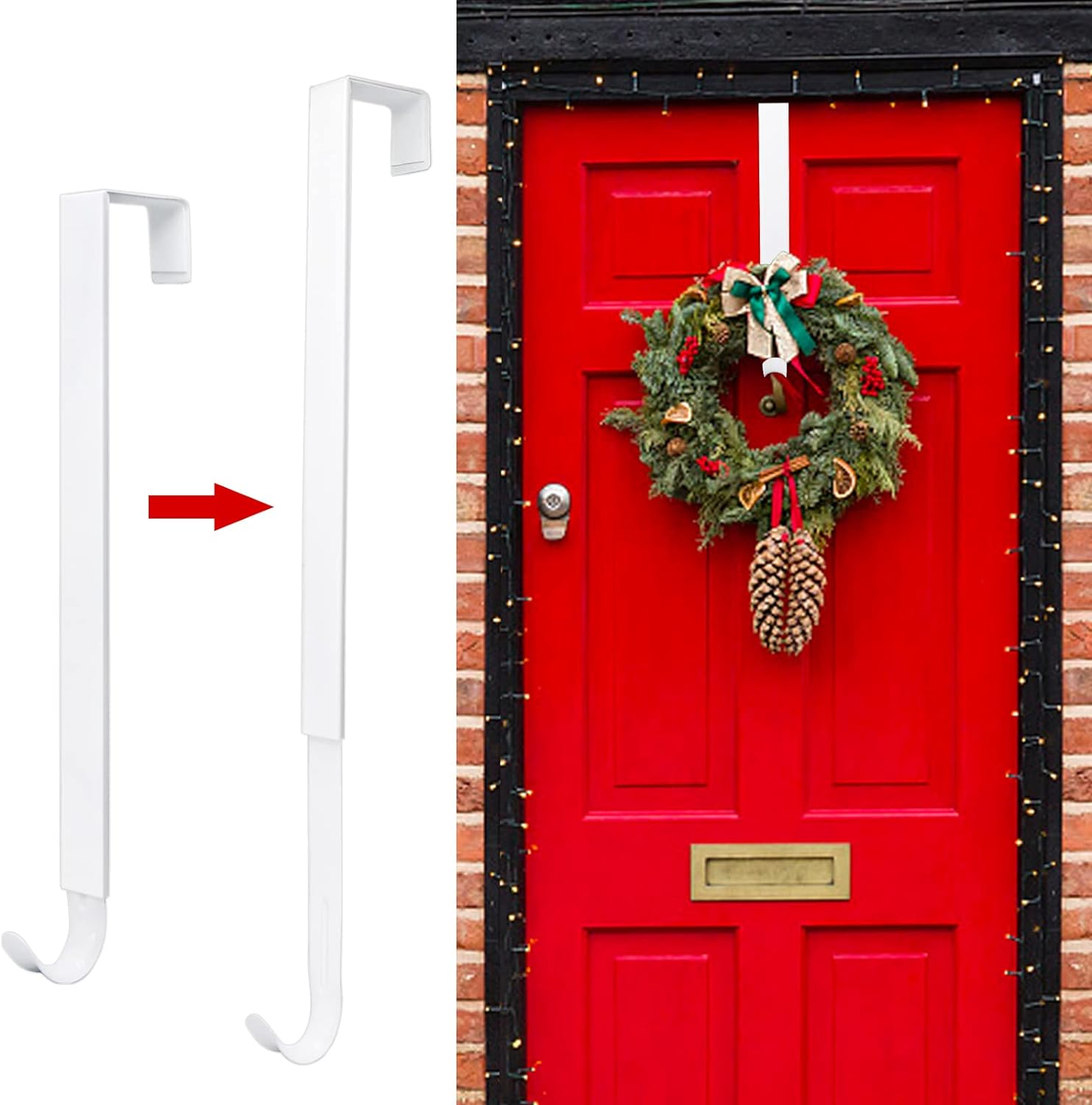 ZMCINER Adjustable Wreath Hanger for Front Door, 15-25 Inches, 20 Lbs Capacity, Christmas Fall Wreaths Decorations Hook (White)