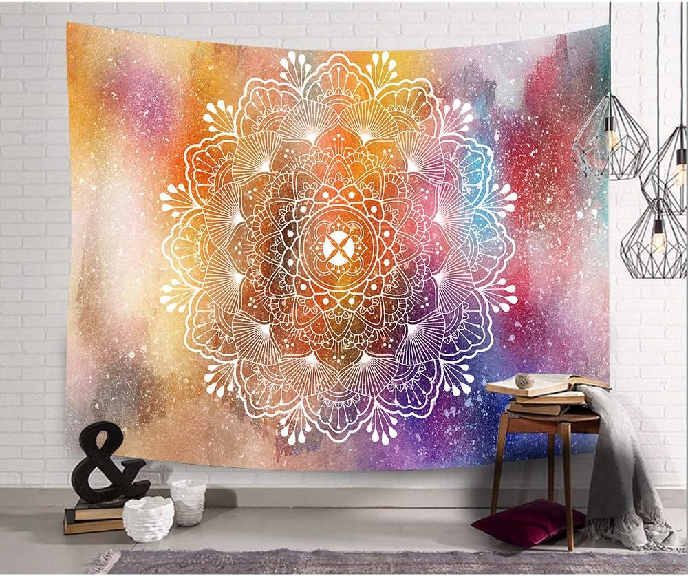 Simsant Multicolor Tapestry Flower Psychedelic Mandala Bohemian Tapestries Wall Hanging,Indian Wall Art Picnic Bedsheet Blanket Wall Art Bedding (Multicolor,80X60Inches (203.2X152.4Cm) SILX030 image number 1
