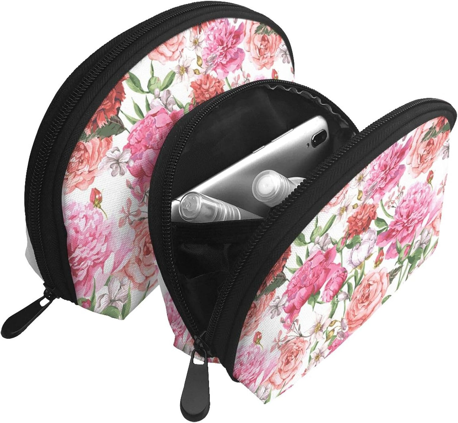 Cozimangoe Coin Pouch Makeup Bags Set, 2 Piece Shell Shape Cosmetic Bag with Pockets for Daily Travel Handbag Lipstick Keys Toiletry, Personalized Garden Peony image number 4