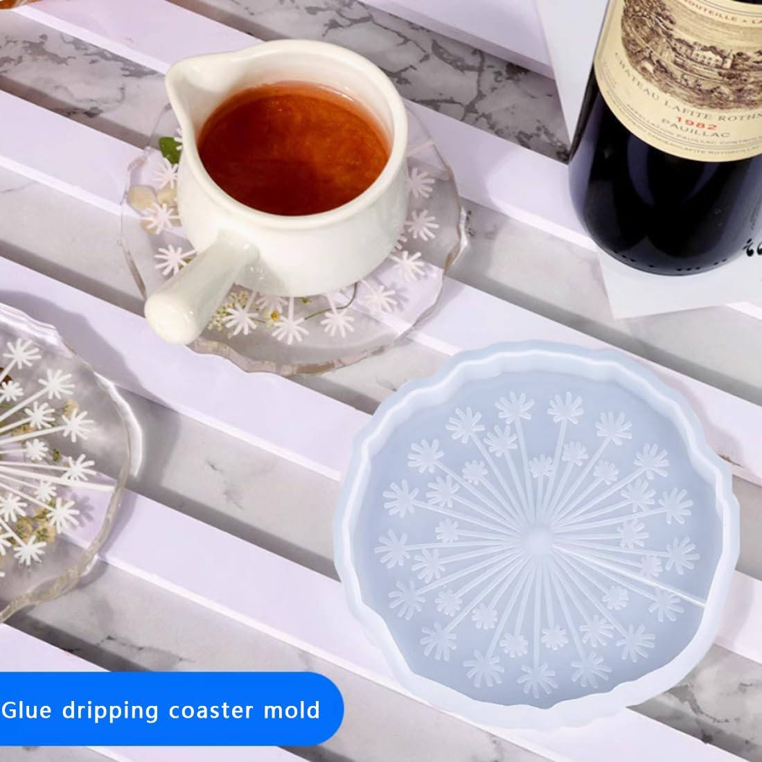 4PCS Coaster Resin Moulds Silicone Dandelion Snowflake Sakura Coaster Moulds with Holder Molds for Epoxy Resin DIY Art Craft Cup Mats image number 5