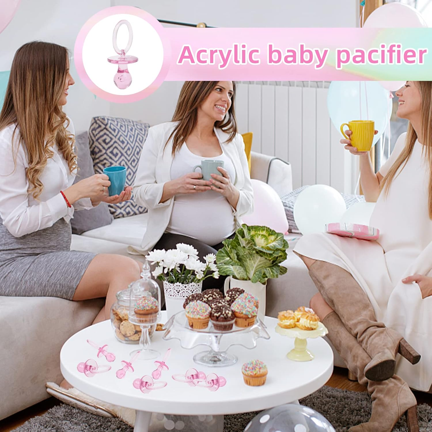 50 Pieces 2.75 Inch Baby Pacifier Baby Shower Plastic Pacifier for Baby Shower Pacifier, Baby Shower Gender Show Party Decoration DIY Baby Shower Birthday Party Gift (Pink) image number 2