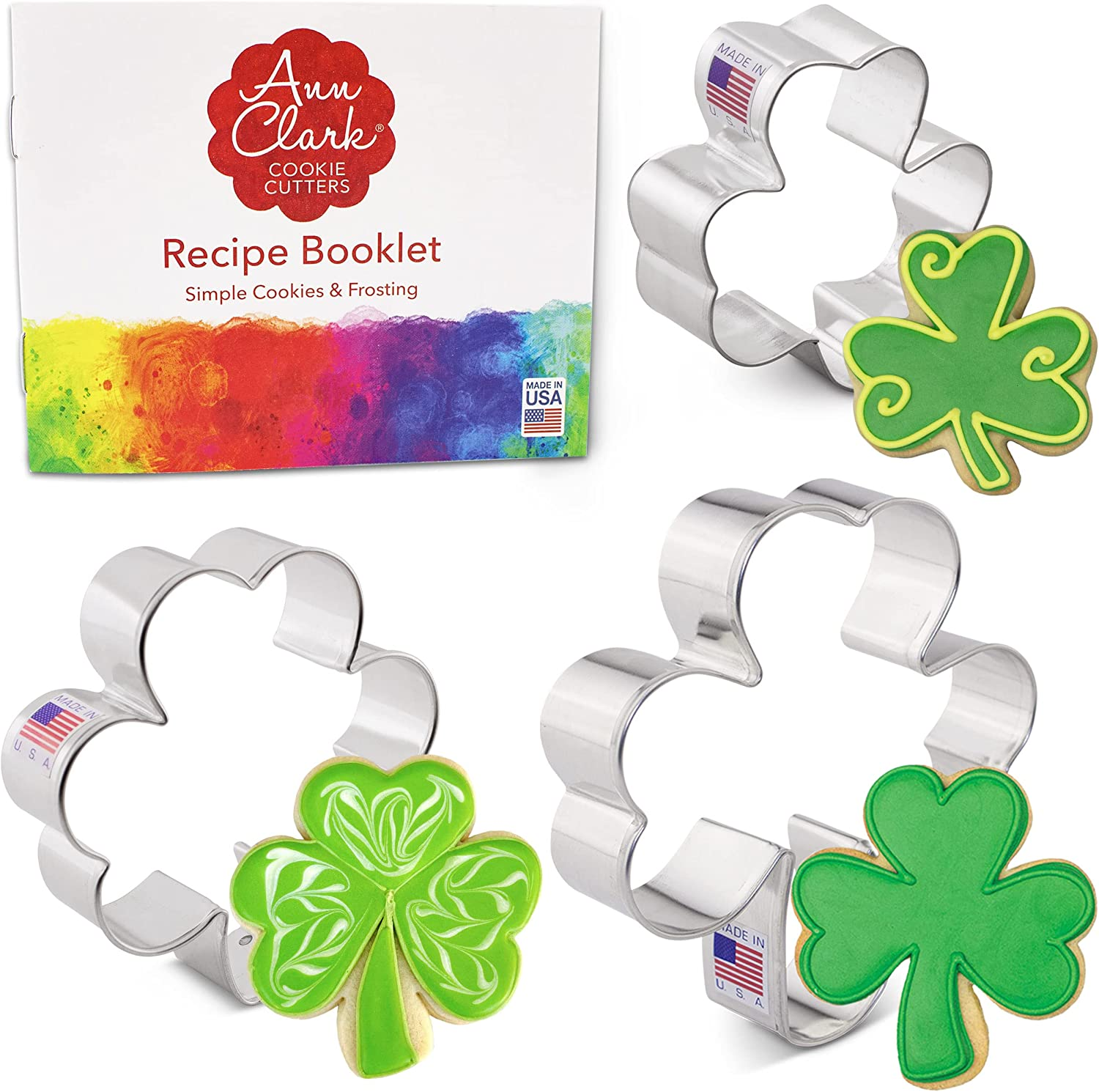 Shamrock Cookie Cutters 3-Pc. Set Made in the USA by Ann Clark, Mini, Medium, and Large Shamrock image number 1
