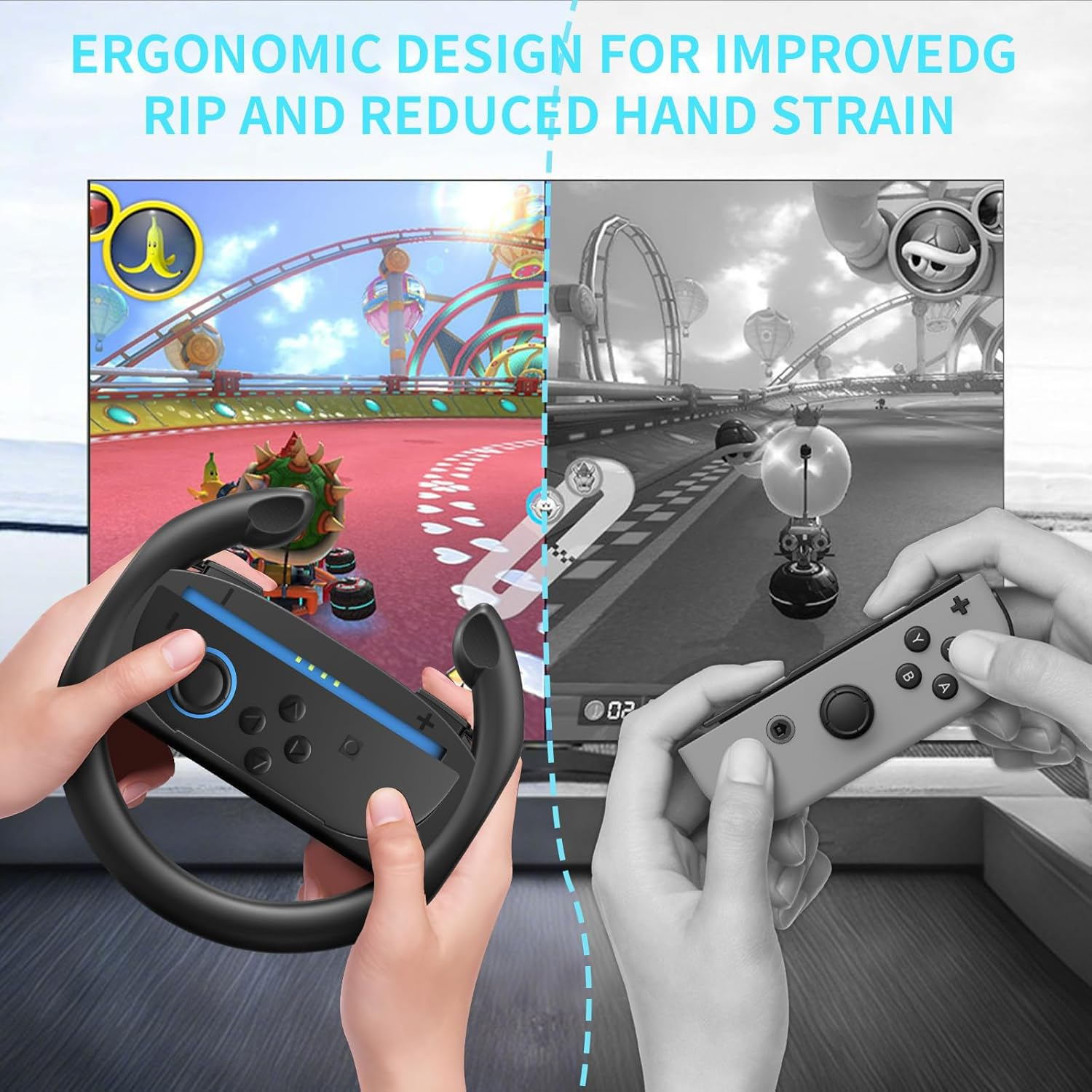 2 Pack Steering Wheels Compatible with Nintendo Switch 2, Racing Wheels for NS2 Mario Kart World/ 8 Deluxe with Anti-Slip Grip & Plug-And-Play, Universal Wheel Accessories Compatible with Switch New Gen - Gifts for Boys, Girls image number 4