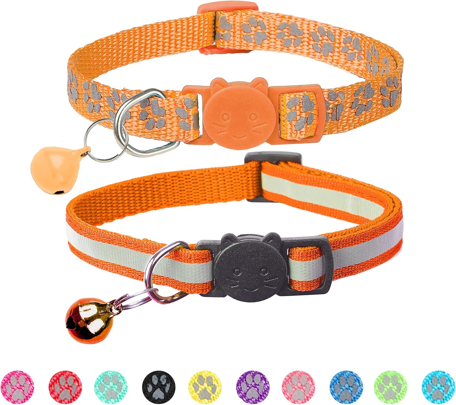 BANMODER 2 Pack Reflective Cat Collar Breakaway with Bell,Personalized Kitten Collars,Adjustable Safety Buckle Collar for Male Cats Girls & Boys (Navy Blue) - Black image number 2