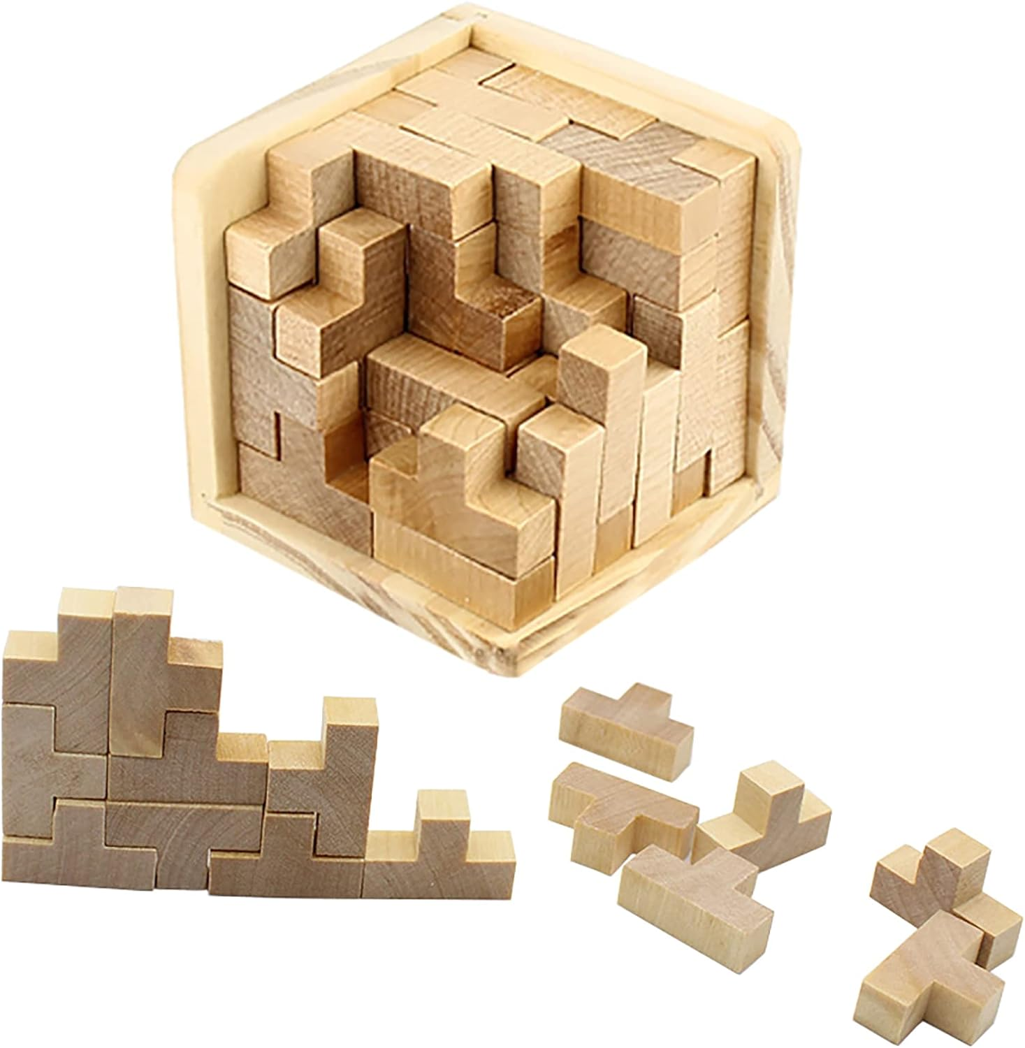 Wooden Brain Teaser Puzzle Cube Wooden Puzzles T-Shaped Jigsaw Logic Puzzle Educational Toy for Kids and Adults by AHYUAN (Golden)