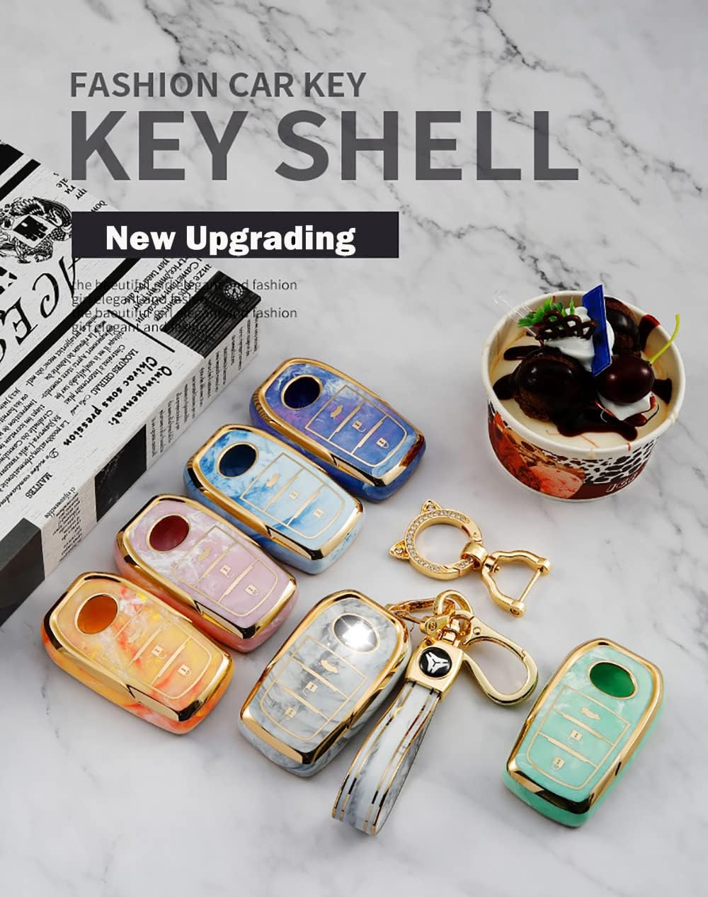 Ontto Tie-Dye TPU Car Key Fob Cover Fit for Toyota Hilux SW4 Innova Fortuner Crown Land Cruiser Key Case Keyring Keyless Entry Smart Key Holder Keychain Accessories 3 Buttons Pink image number 2