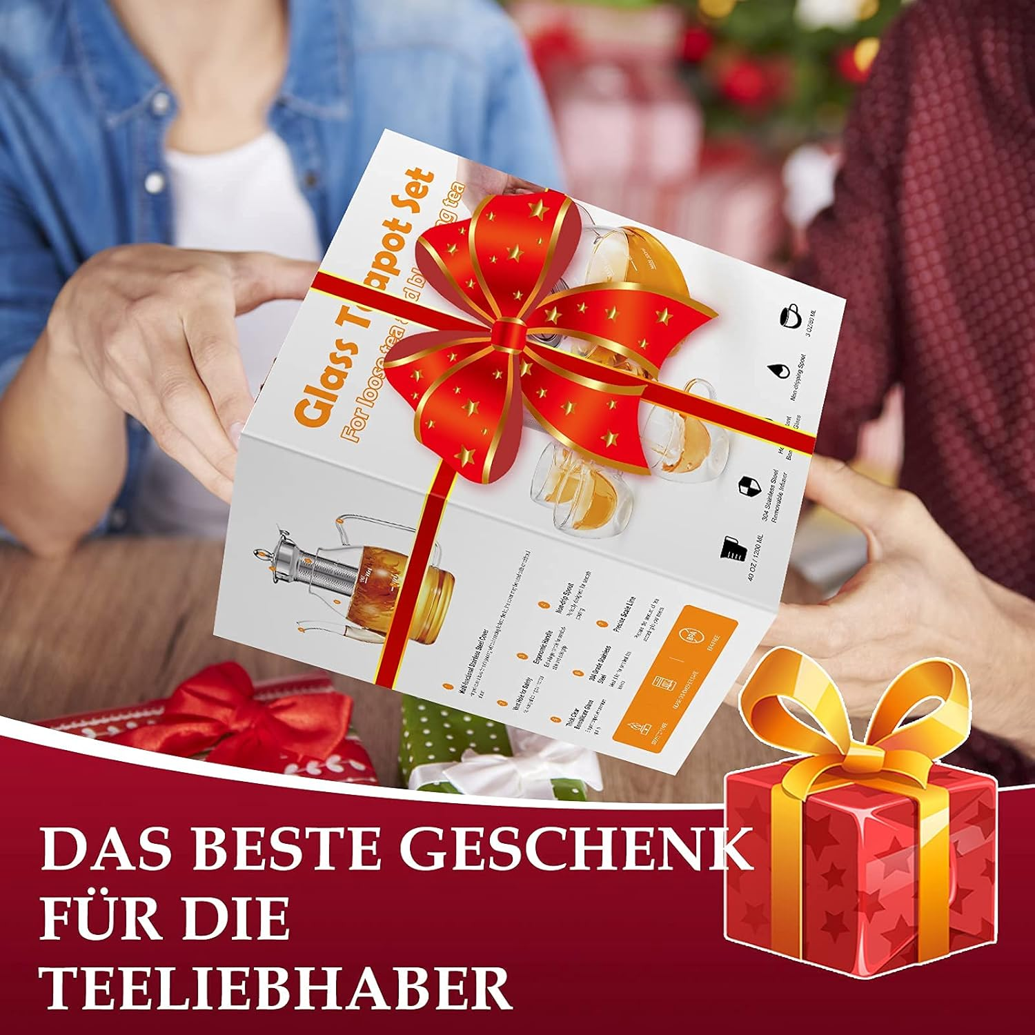 Glass Teapot 1200 Ml with Strainer Insert, Borosilicate Glass Tea Service - Dishwasher Safe