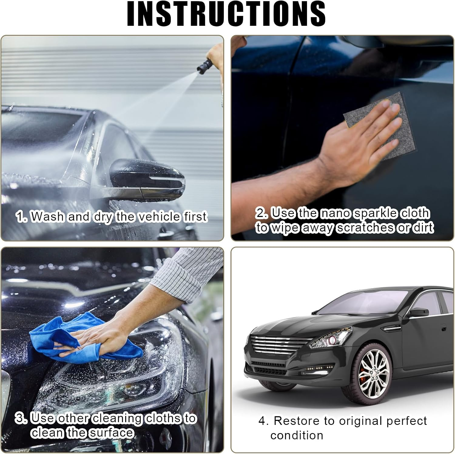 4Pcs Nano Sparkle Cloth, 3.94X3.94In Car Scratch Remover Multi-Purpose Shine Cleaning Cloth to Erase Car Scratch Nanosparkle Cloth for Easily Repair Vehicles Paint Residues Water Spots image number 2