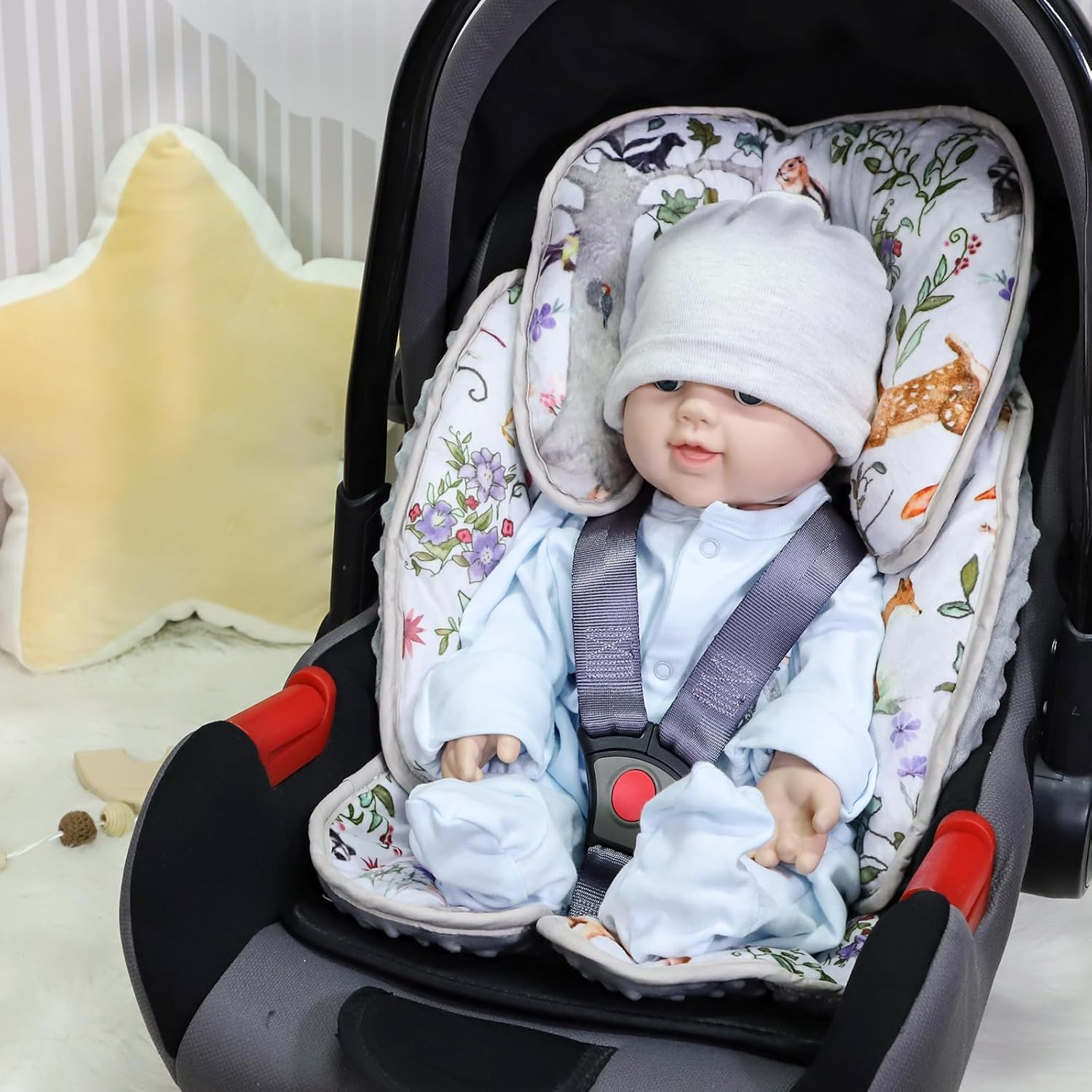 2-In-1 Infant Car Seat Insert for Newborn, Car Seat Head Support Baby Girls Boys, Extra Soft Preemie Carseat Head Support Cushion Pillow for Baby Car Seats, Strollers, Bouncers image number 5
