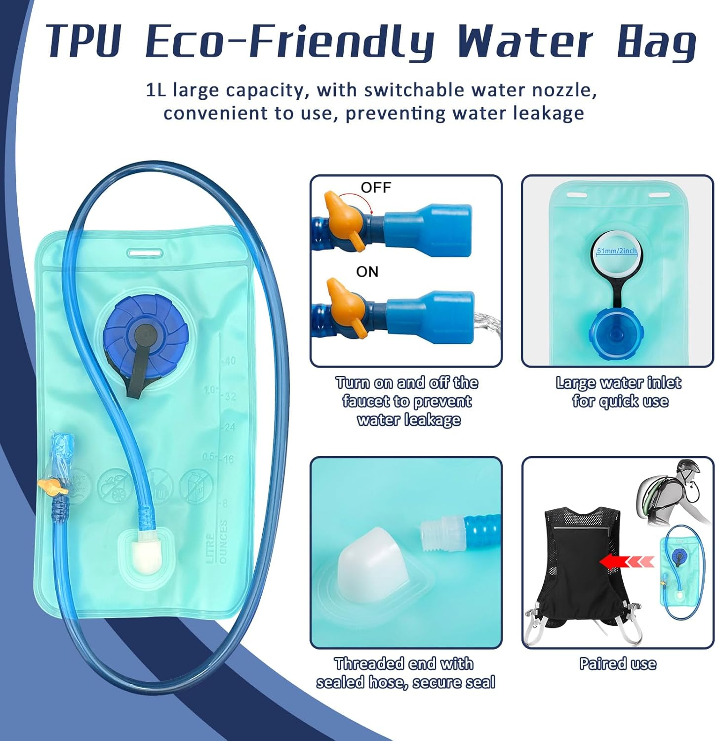 Pearyaest Running Water Vest,Reflective Safety Strip,Adjustable Waistband,Running Vest Backpack with 1L Hydration Pack for Men Women image number 5