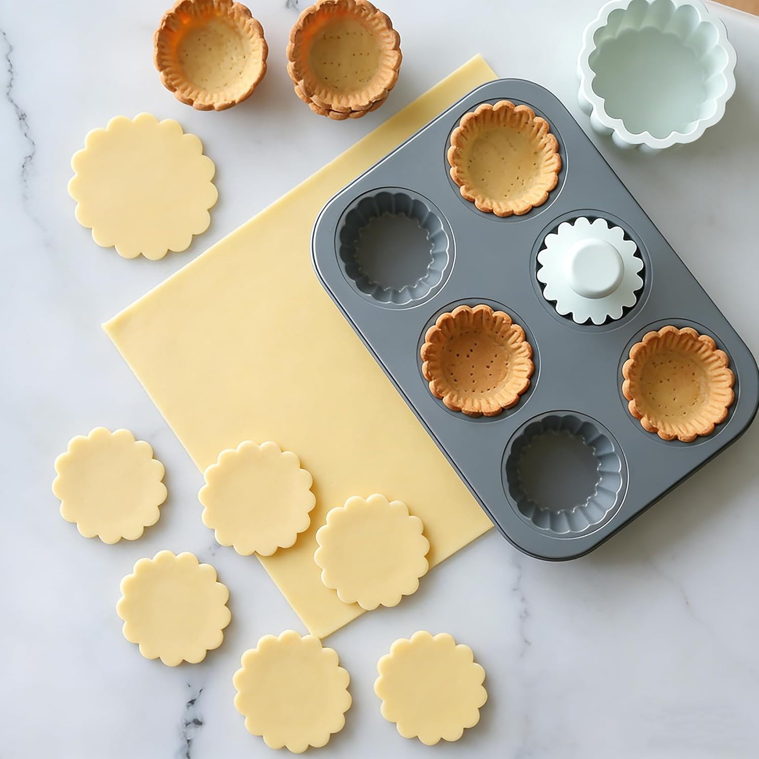 Sinsanye Mini Tart Pan, 2.75" Egg Tart Molds 6-Cavity Non Stick Fluted Mini Tart Mould, Reusable Quiche Bakeware Carbon Steel for Pies, Quiche, Cheese Cakes, Desserts image number 5