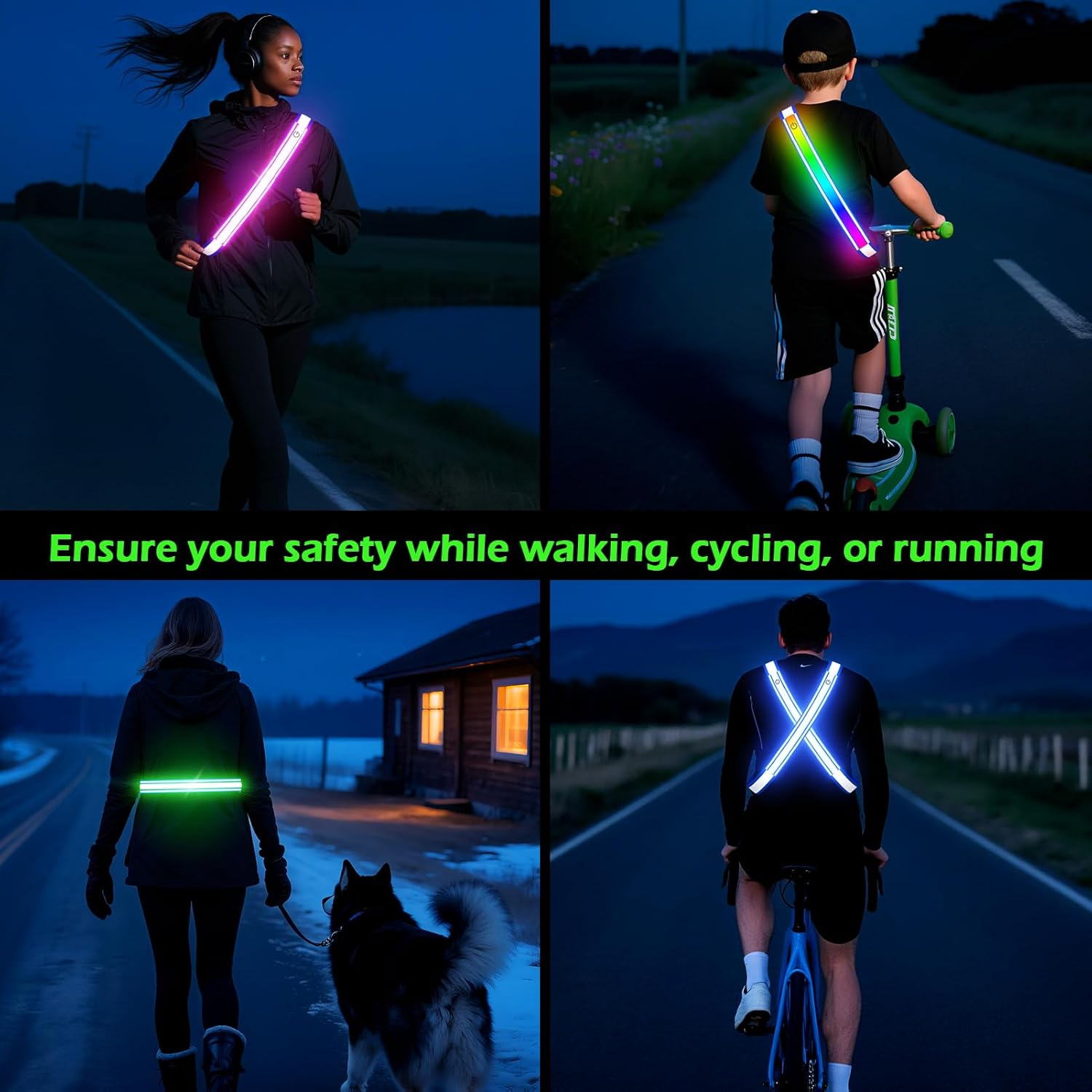 Reflective Sash Gear for Walking at Night,Flashing LED Reflective Belt Safety Lights for Walkers Night Dog Walking Biking Running,High Visibility Rechargeable with Wear 2 Ways for Men Women - Orange image number 2