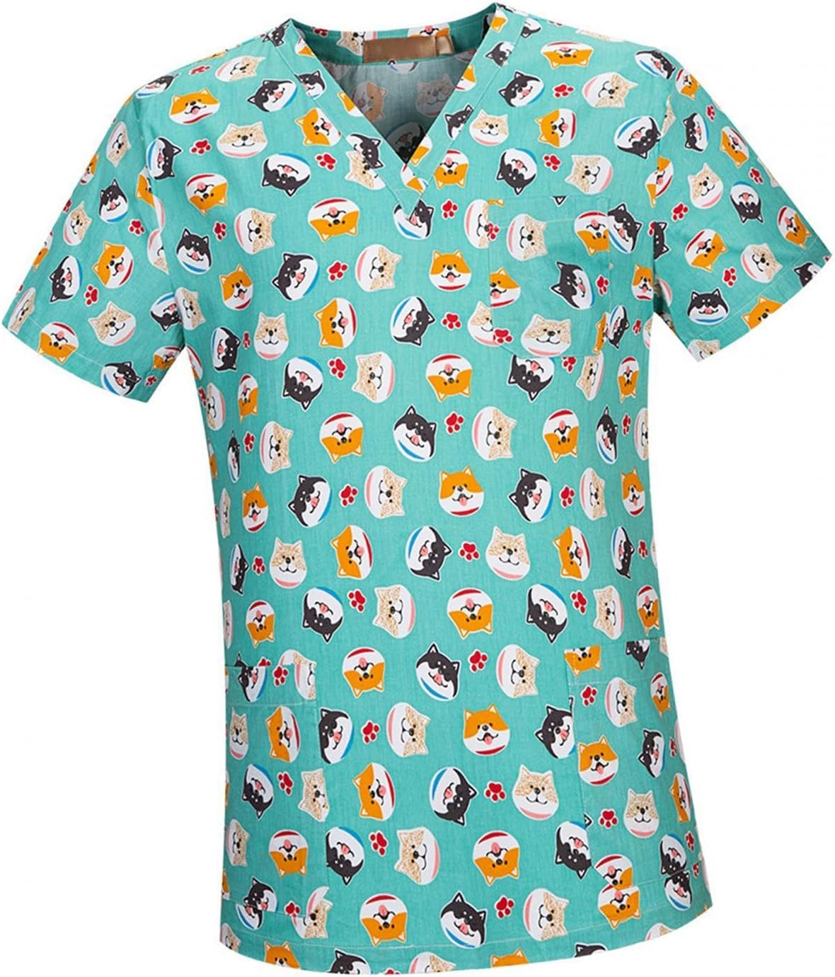 UGPLM Nurse Workwear Nursing Uniform V Neck Scrub Top Summer Work Clothing Soft Simple to Clean for SPA Cosmetology Short Sleeves, Dog Pattern, M image number 3