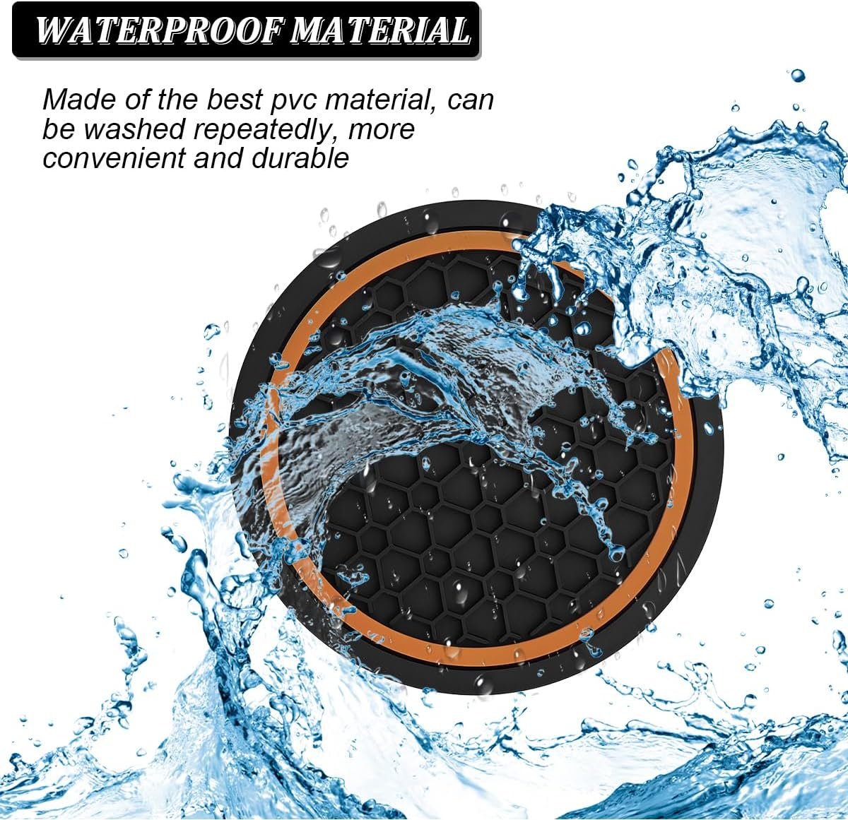 Mandark 4PCS Car Cup Holder Coasters, 2.75 Inch Non-Slip Insert Water Bottle Holder Pads, Dustproof Automotive Interior Accessories Mat, Universal for Vehicles, Trucks, Rvs and More (Black/Orange)