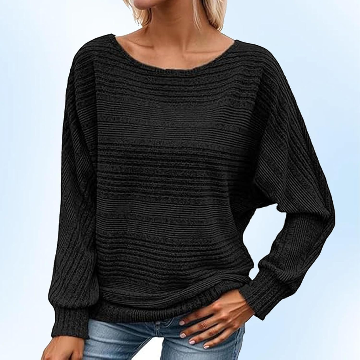 Women'S Batwing Sleeve Sweater - Lightweight Knit Pullover W/Crewneck, Long Sleeve Casual Tunic Top for Fall Winter Layering