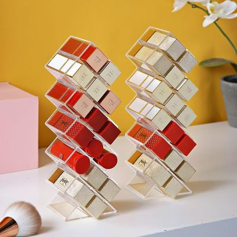 Lipstick Organizer, 28 Slots Acrylic Lipstick Holder, Stackable Lip Gloss Organizer, Fish Lipstick Tower Holder Storage for Cosmetic Bathroom Vanity Countertop Display (28 Slots, One Size) image number 3