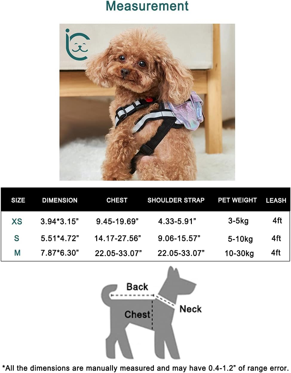 Icicecream Dog Backpack Harness with Leash Backpack for Dogs Adjustable Dog Pack Reflective Strips Night Safe Outdoor Travel Hiking Walking Harness Backpack for Small Medium Dogs image number 6
