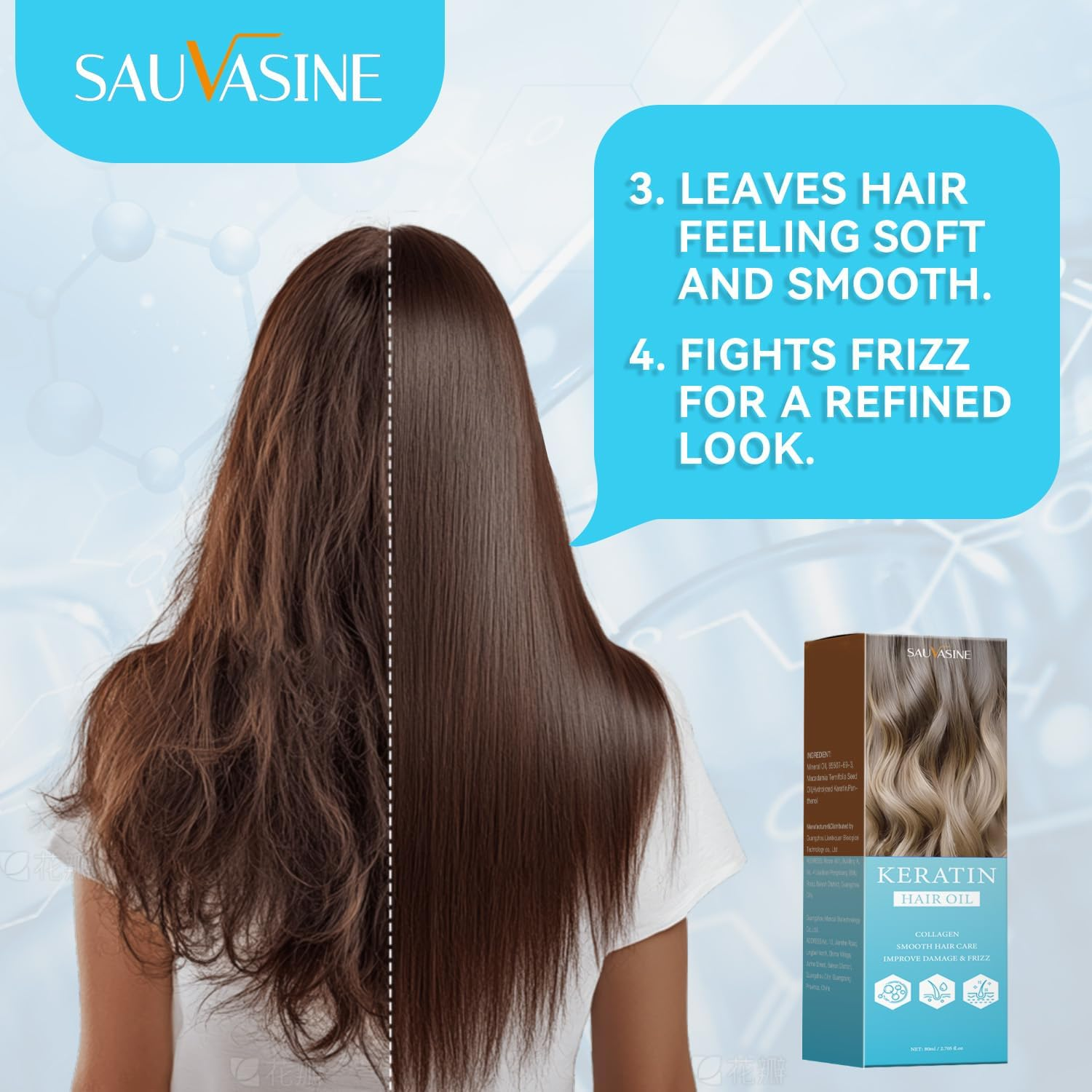 Keratin Hair Oil, Anti-Frizz Treatment, Nourishing Smooth Hair Care with Collagen image number 5