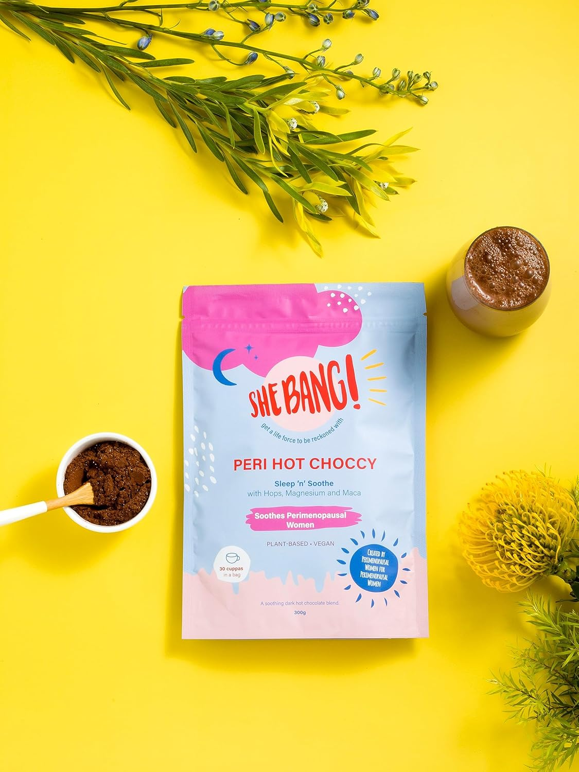 Shebang! Woman Peri Hot Choccy with Magnesium Glycinate and Hops - Soothes Perimenopausal & Menopausal Women image number 2