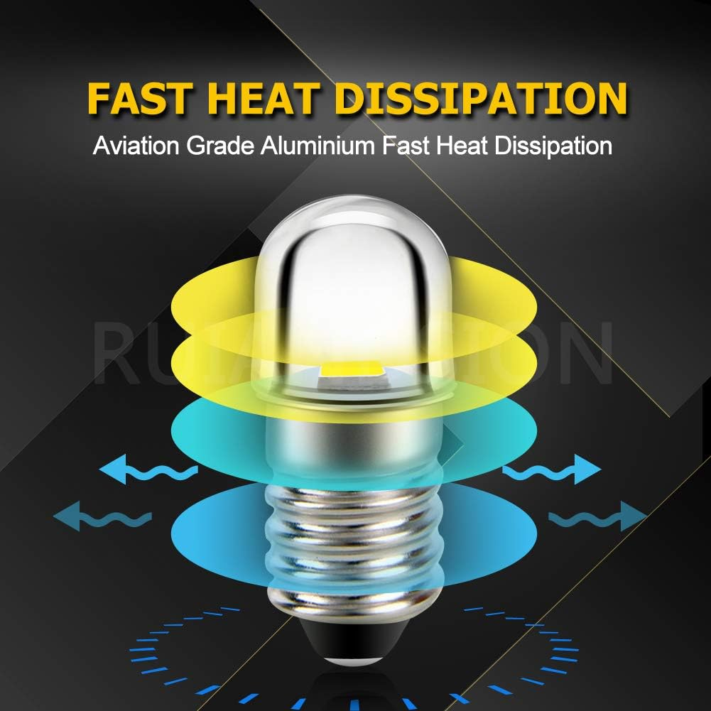 Ruiandsion 10Pcs E10 LED Bulb 3V E10 Base Socket 1W White Replace Torch Headlight Headlamp Mini Head Lamp Flashlight Bulbs,Non-Polarity