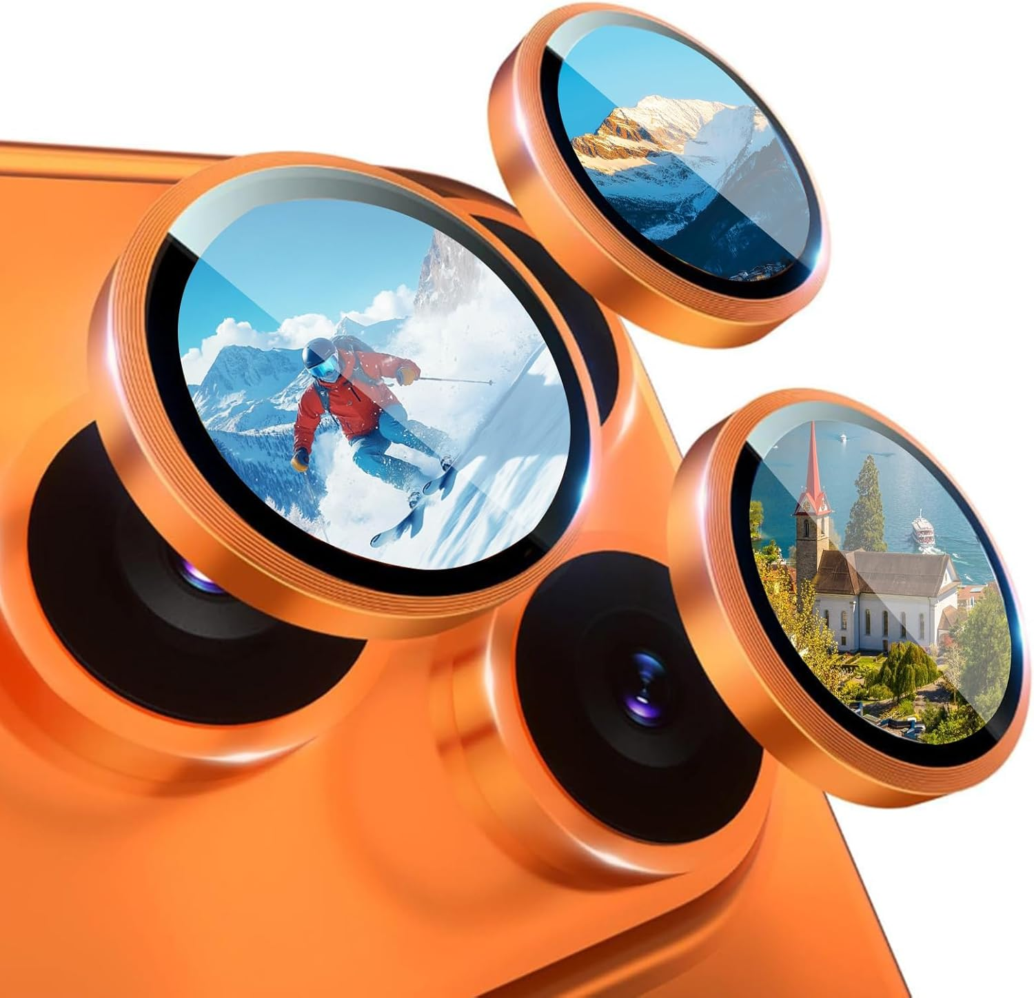 VOSSOT Camera Protection for Iphone 17 Pro Max/17 Pro Camera Protection 9H Ultra Thin Tempered Glass with Positioning Frame, Scratch-Resistant, Anti-Fingerprint & Bubble-Free Installation, Orange