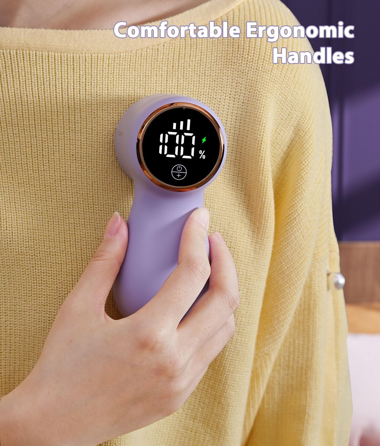 Portable Fabric Shaver with LED Display, Rechargeable Lint Remover for Clothes-Efficient 3-Speed Sweater Shaver with 6-Leaf Blades,Fast Charging Lint Shaver (Purple) image number 6