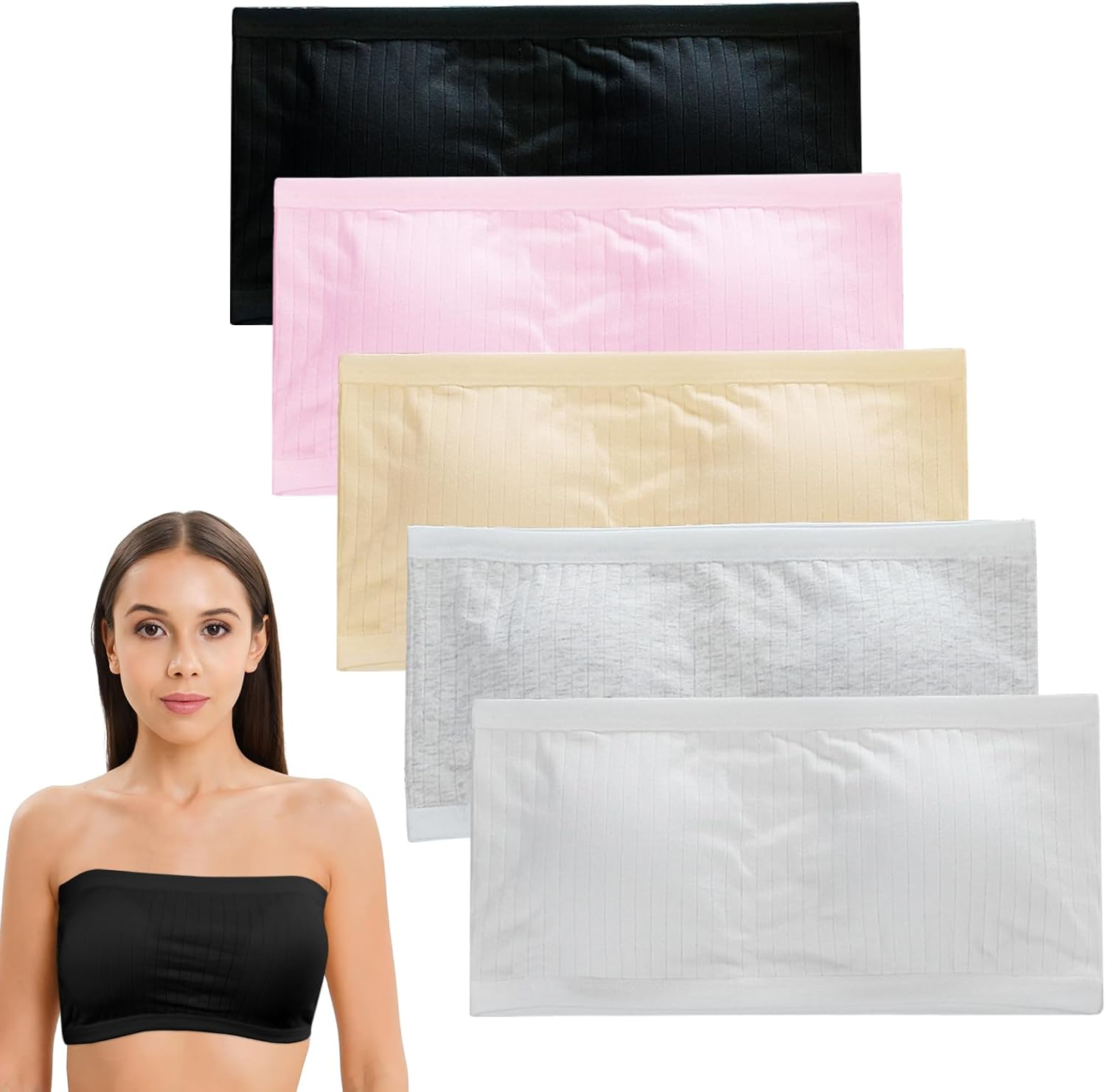 Rylae 5 Pack Girls Sports Bra Stretch Girls Strapless Bra Cotton Breathable Underwear Padded Underwear with Removable Pads Full Cup Sports Bra for Girl Teens 13 to 18 Years Old with Small Breasts image number 3