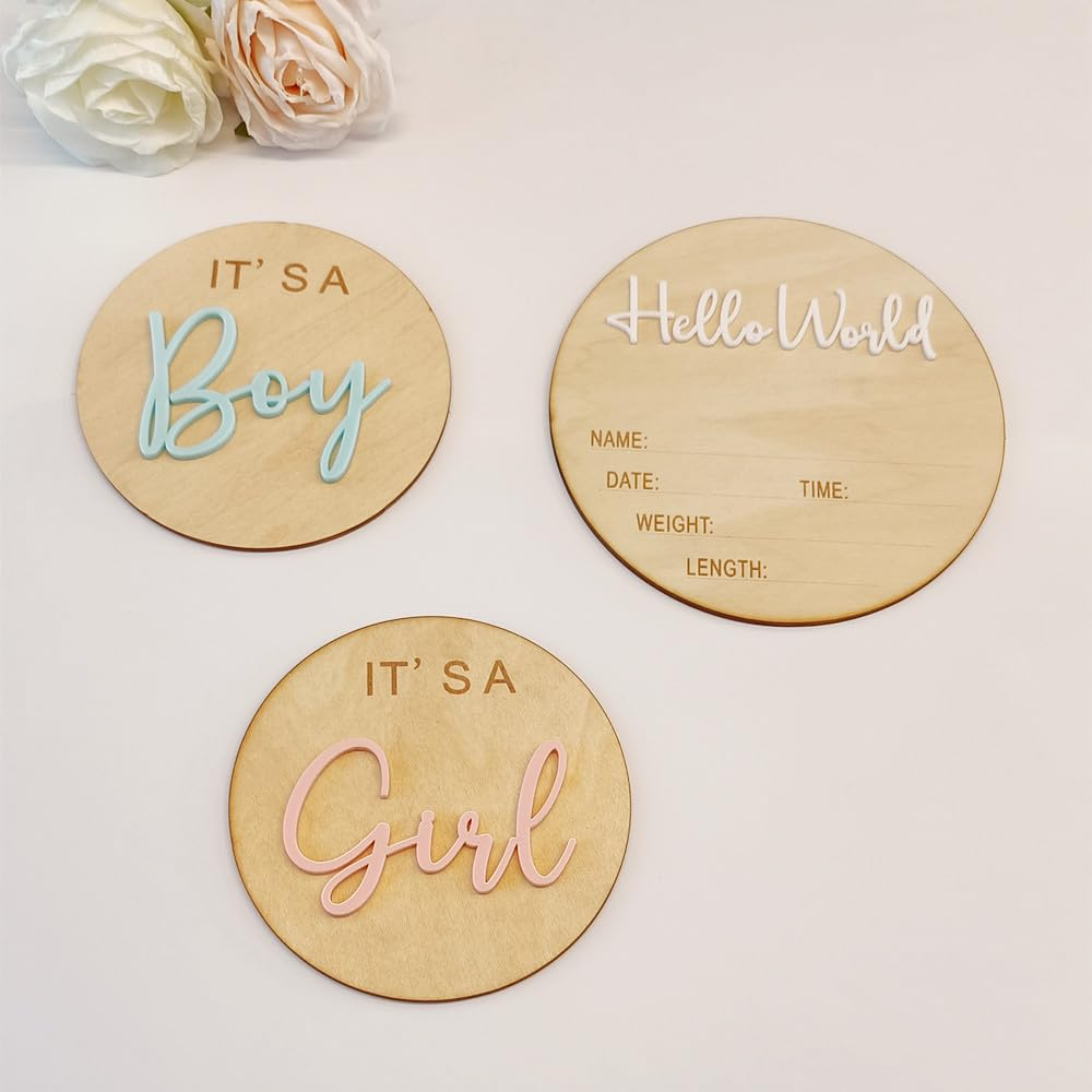 3Ps Its a Boy Its a Girl Wooden Sign & Hello World Sign,3D Acrylic Baby Announcement Signs,Gender Reveal Wood Sign for Photo Props,New Mom Gifts,Baby Showers,Hospital & Nursery Decor image number 6