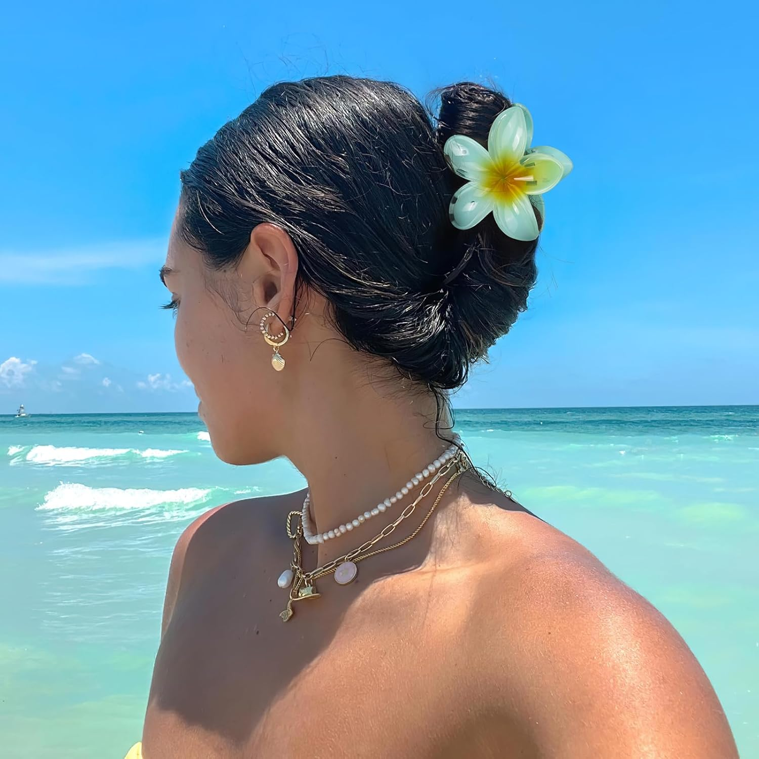 6 Pcs Flower Hair Claw Clips, Hawaiian Hair Clips for Women, Beach Cute Hair Accessories image number 2