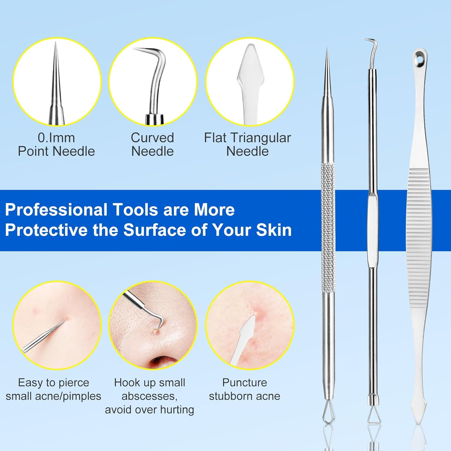 Baxrou Professional Pimple Comedone Extractor Popper Tool - 10 Pcs, Silver, Stainless Steel, Facial & Nose, Acne Removal Kit with Metal Box image number 5