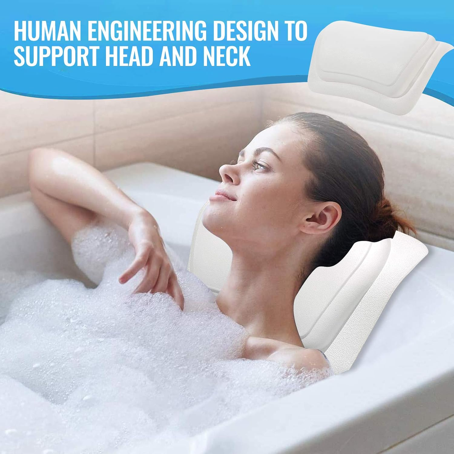 New Generation Bathtub Firm Hard Pillow , One-Piece Molding Seamless Technology Water Resistant Human Engineering Design to Support Head and Neck Bath Pillow Fit for Rectangular Tub Only (13X8In) image number 3