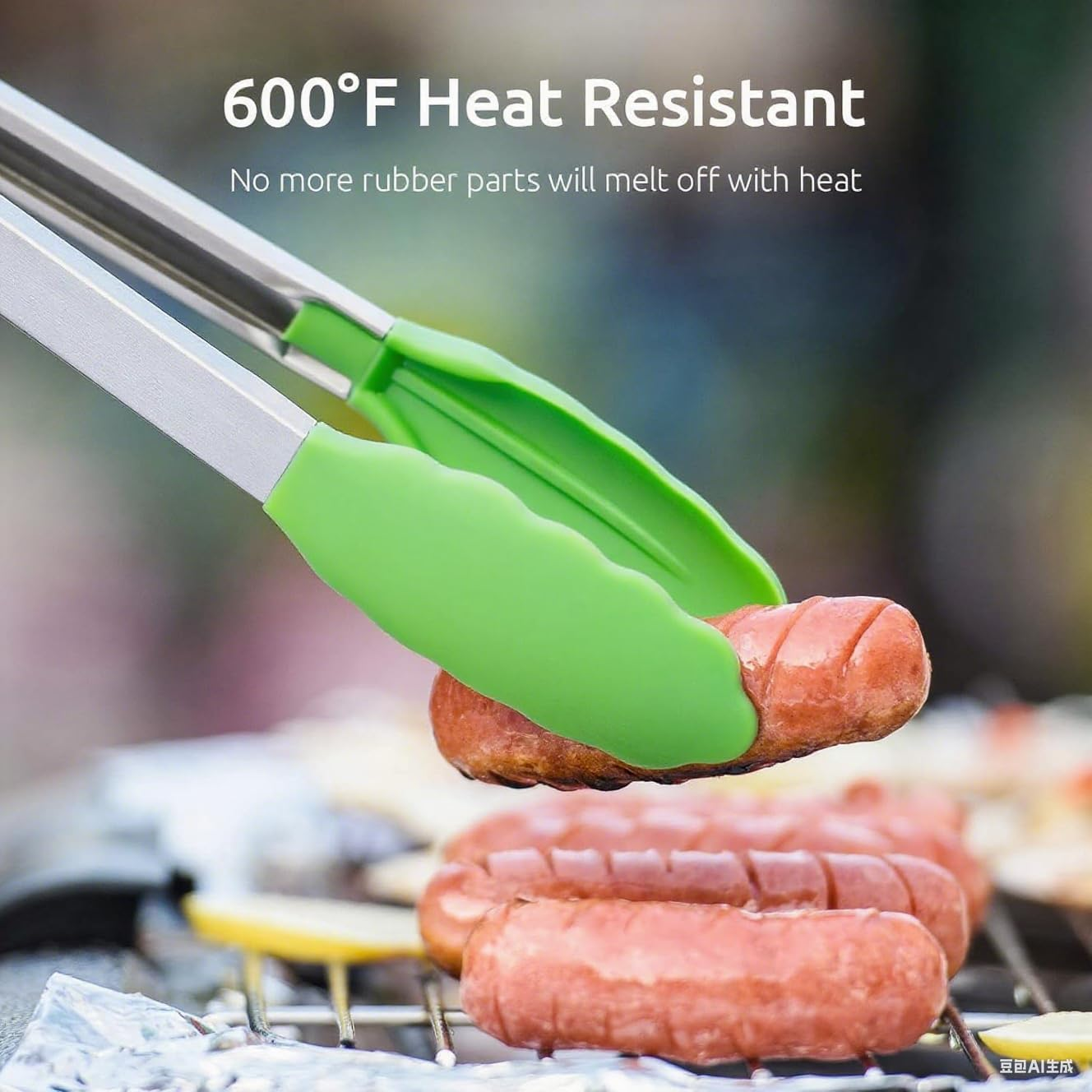 3Pcs (7", 9" & 12") Set Silicone Heat Resistant Kitchen Tongs,Premium Locking Cooking Tongs with Silicone Tips, Non-Slip Food Tongs for Cooking, Non-Stick, Stainless Steel Handle (Grass Green) - Grass Green image number 3