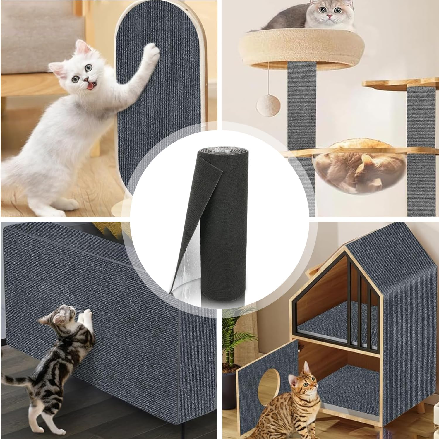 YIEMI Cat Scratch Couch Furniture Protector, 40X200Cm Cats Scratch Mat with Self-Adhesive Backing,Trimmable DIY Scratching Pads(Black) image number 6