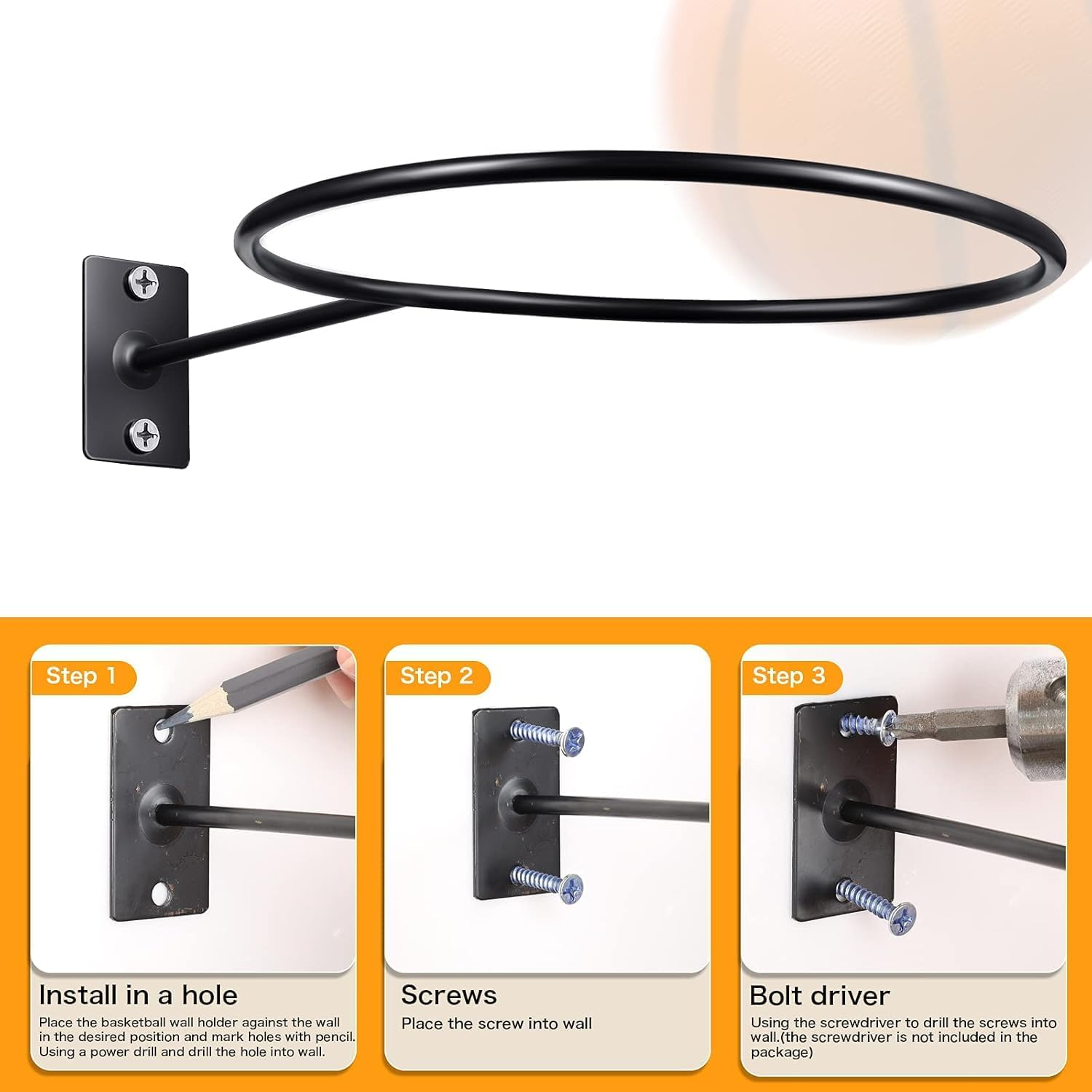 Ball Storage Rack, 5 Pack Metal Ball Holder Wall Mounted Ball Storage Universal Ball Rack Sports Ball Organizer for Basketball Football Volleyball Soccer Storage Display(Black) image number 6