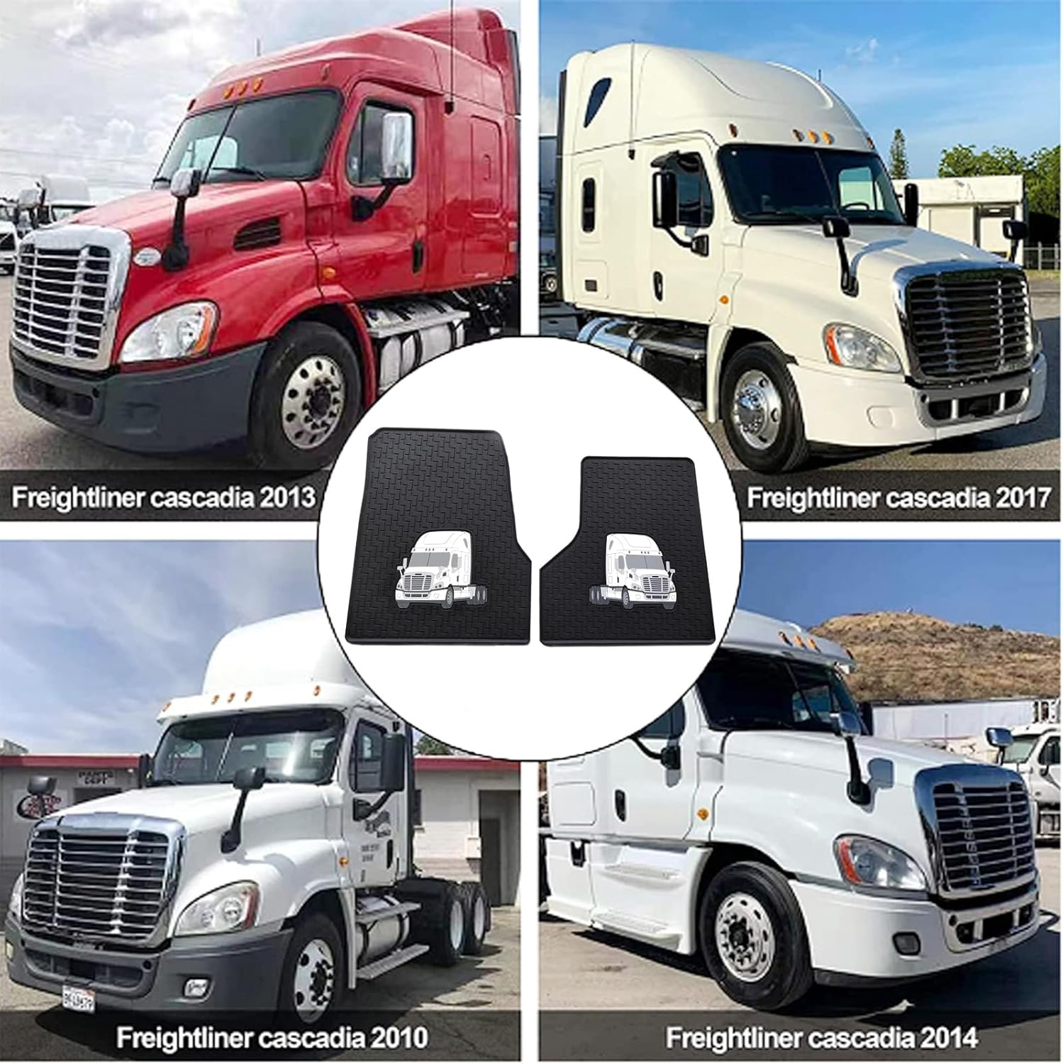 TUSPUR Floor Mat for Freightliner Cascadia 2008-2016 Set Rubber Black Updated Non-Slip for Cascadia Floor Mat Semi Truck Accessories All-Weather Right Passenger/Left Driver Side (White) image number 2