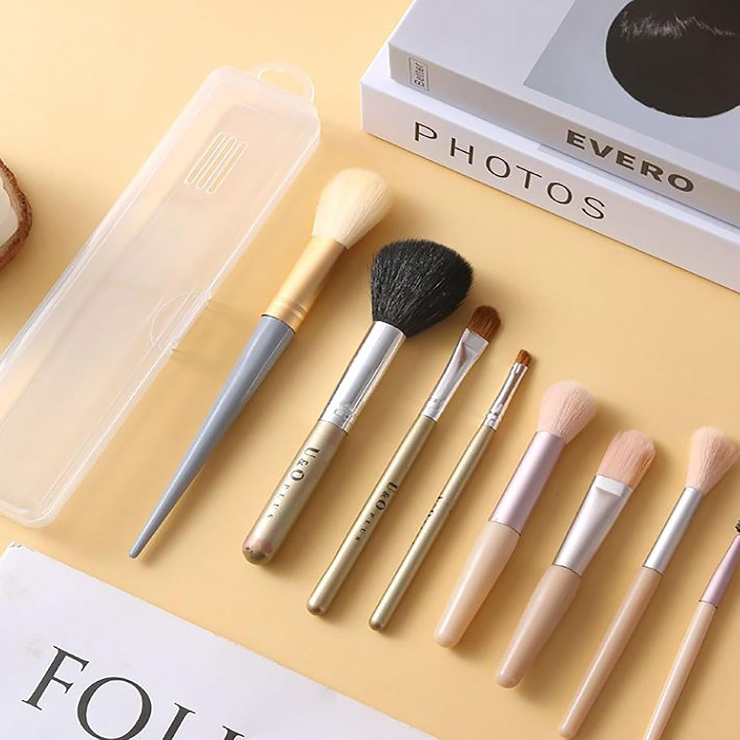 SYGELER 2 Pack Transparent Travel Makeup Brush Case, Makeup Brush Holder,Portable Travel Tableware Storage Case Flatware Box