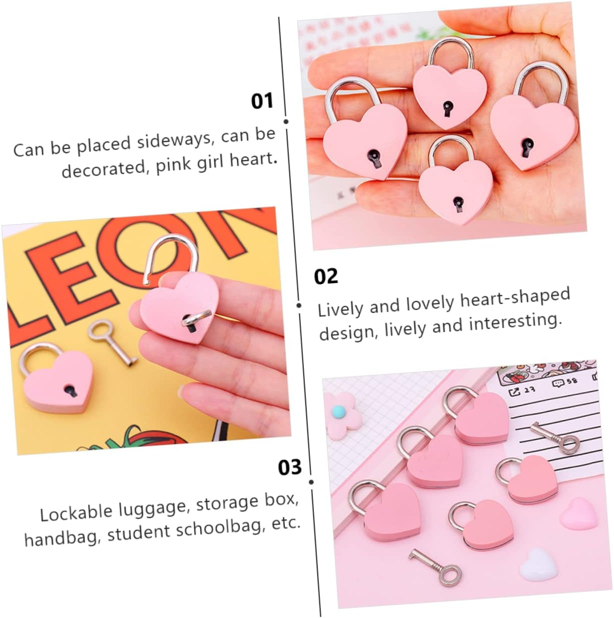EXHUMKY 2Pcs Security Padlock for Travel and Home Small Locks Heart Shape Mini Diary Locks for Dorm and Door image number 1