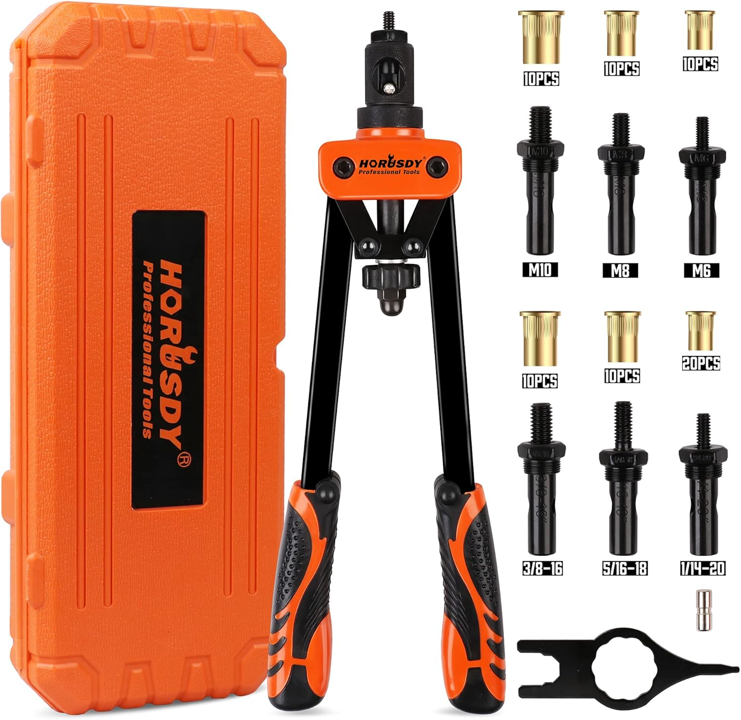 HORUSDY 14" Rivet Nut Tool Set, Nutsert Riveting Gun Metric & SAE Mandrels Rivnut with Storage Case image number 6