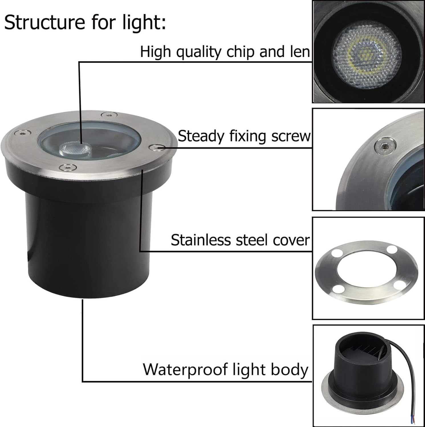 4Pcs 3W LED Ring Fountain Light, In-Ground Lights, Waterproof Lawn Lights, Garden Terrace Lights, for Deck,Step,Yard, Garden(Warm White,3W(100-240V)) image number 3