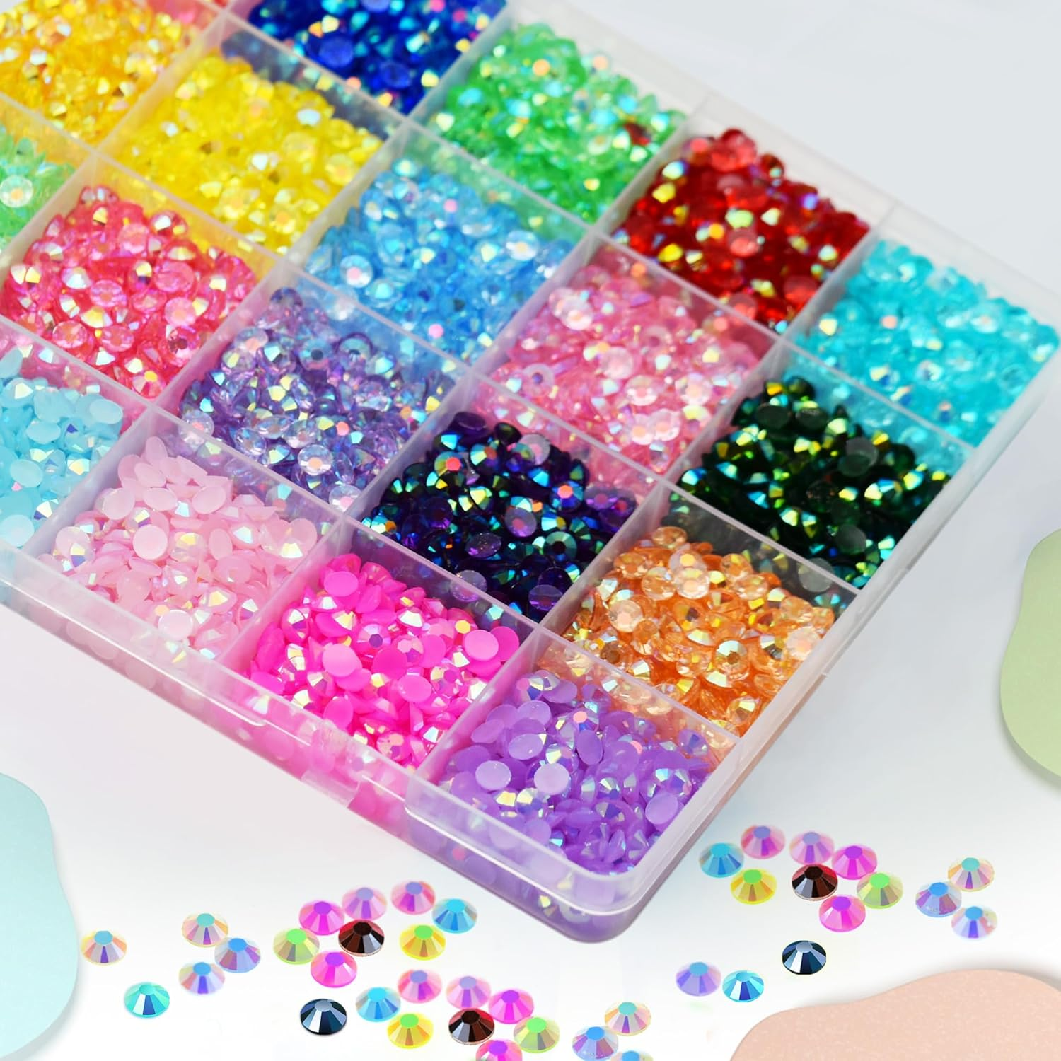 5Mm Rainbow Rhinestones, Clear Crystal Bling Colored Resin Jelly Rhinestones for Crafts, Tumblers, Clothes, Shoes, Nail Art Decoration (8000Pcs) image number 6