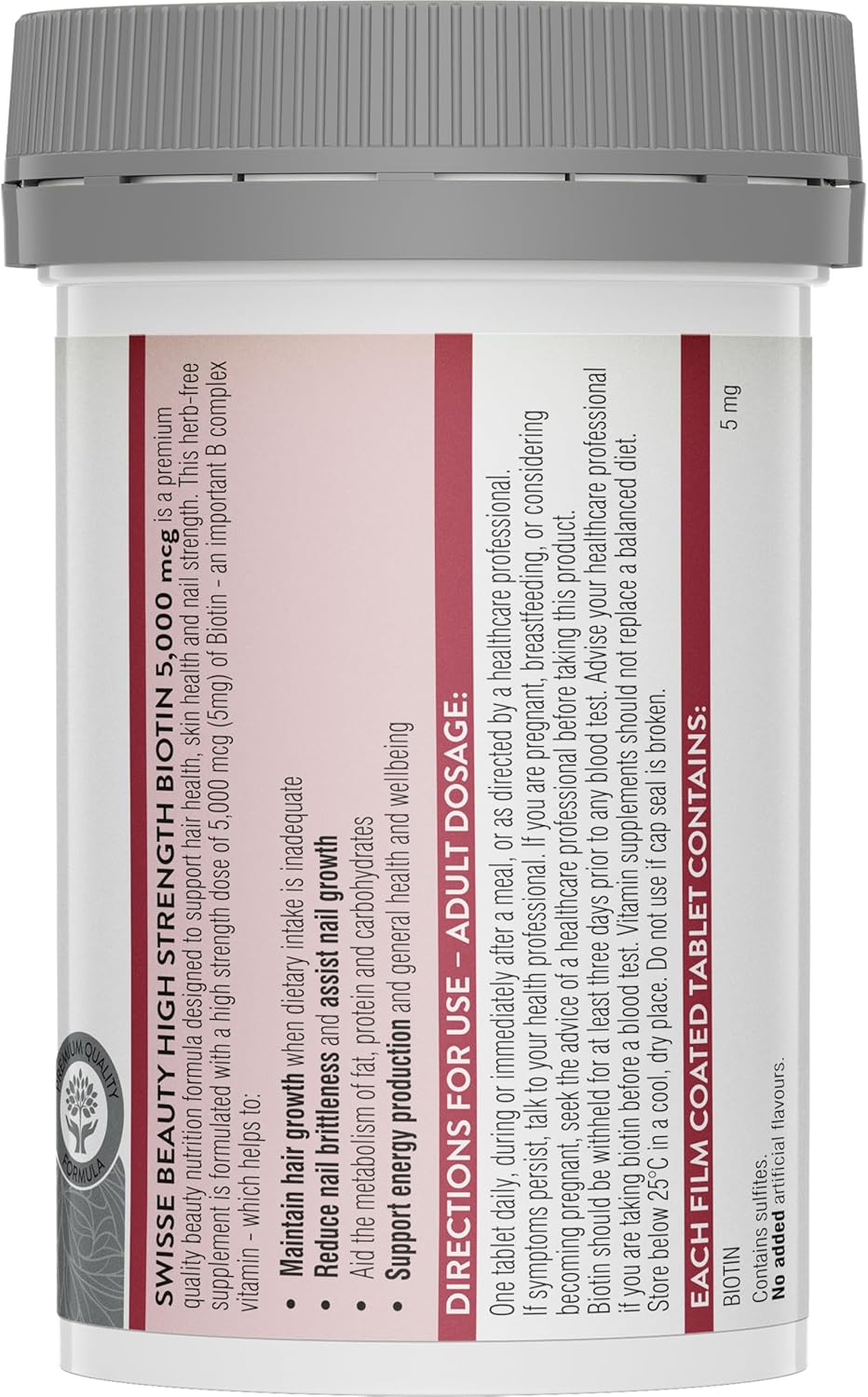 Swisse Beauty High Strength Biotin 5,000 Mcg 100 Tablets image number 3