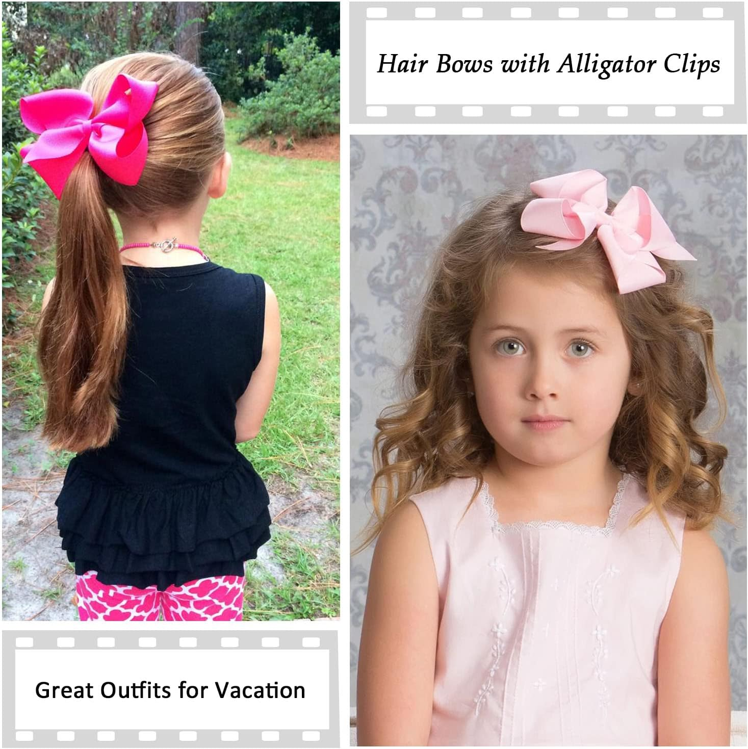 Yellow Hair Bow for Girls and Toddler - 6 Pcs Yellow Bows Clips 6 Inch &times;2, 4 Inch &times;2, 3 Inch &times;2 - Black,Silver image number 3