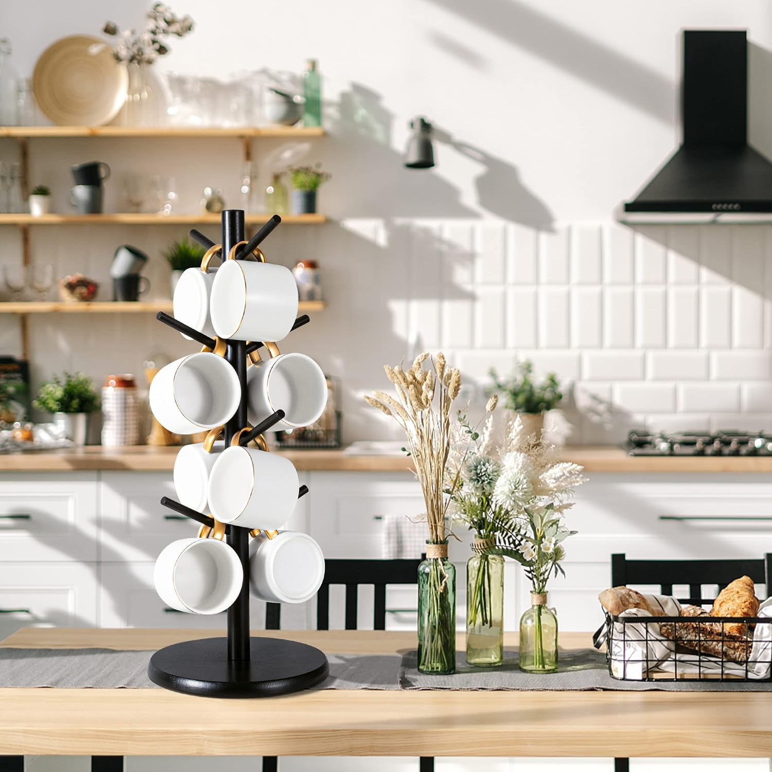 Mylifeunit Mug Holder Tree, Black Coffee Cup Holder with 8 Hooks, Wood Mug Hanger Stand for Counter image number 1