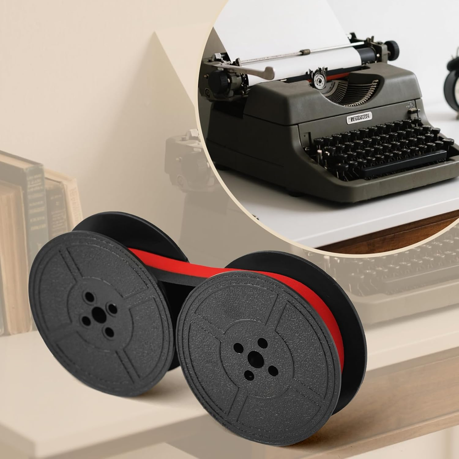 4 Pairs Universal Typewriter Ribbon, Calculator Ribbon Replacement Pack, 1/2 Cloth Twin Spool Vintage Typewriter Ink Ribbon Replacement for Most Typewriter Machines (Black Red) image number 4