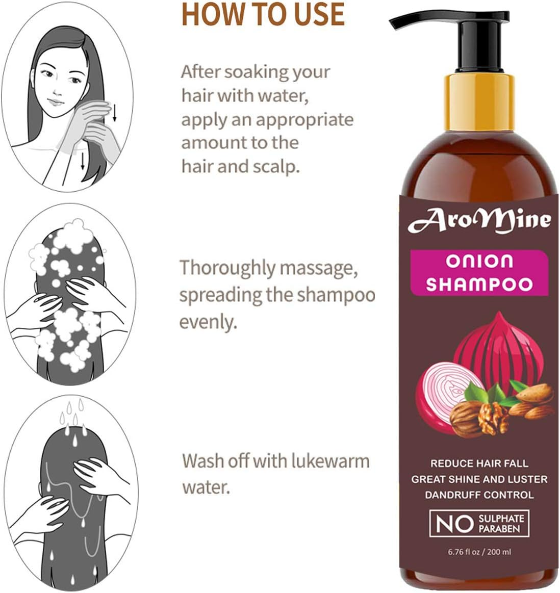 Aromine Natural & Organic Red Onion Shampoo Combo Pack of 2(Each 200Ml), 400Ml image number 1