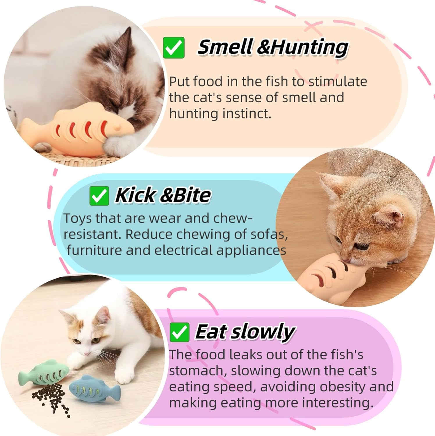 Hey Jumi 2Pcs Silicone Cat Toys, Multi-Functional Chew, Treat Dispenser, Interactive Feeder Toy for Indoor Cats, Food Puzzle Kitten Teething Toys, Durable Pet Training Toy with Catnip Ball image number 5